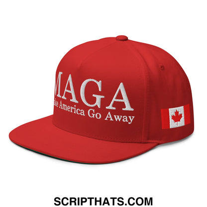 MAGA Make America Go Away Canada Flag Embroidered Flat Bill Brim 5 Panel Snapback Hat Red