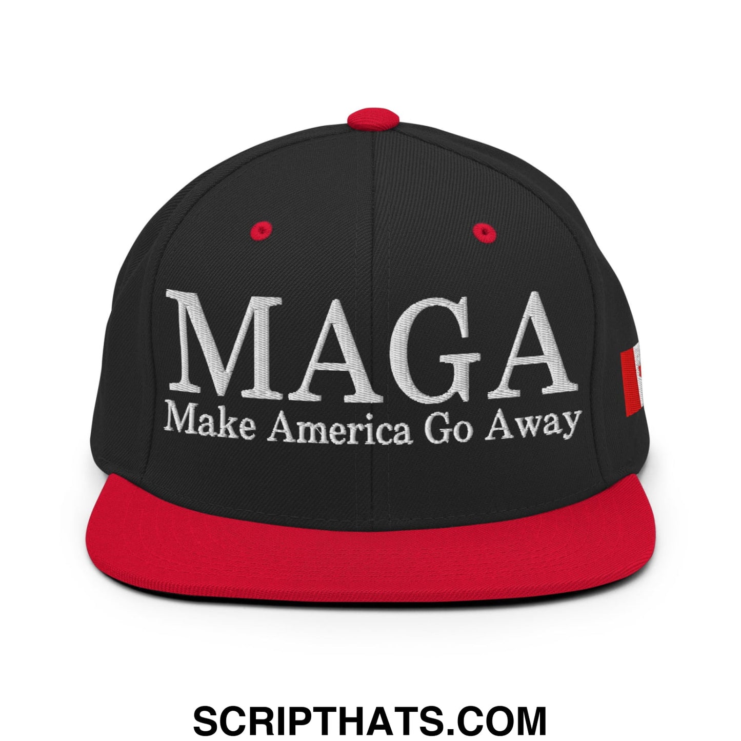 MAGA Make America Go Away Canada Flag Embroidered Flat Bill Brim Snapback Hat Black Red