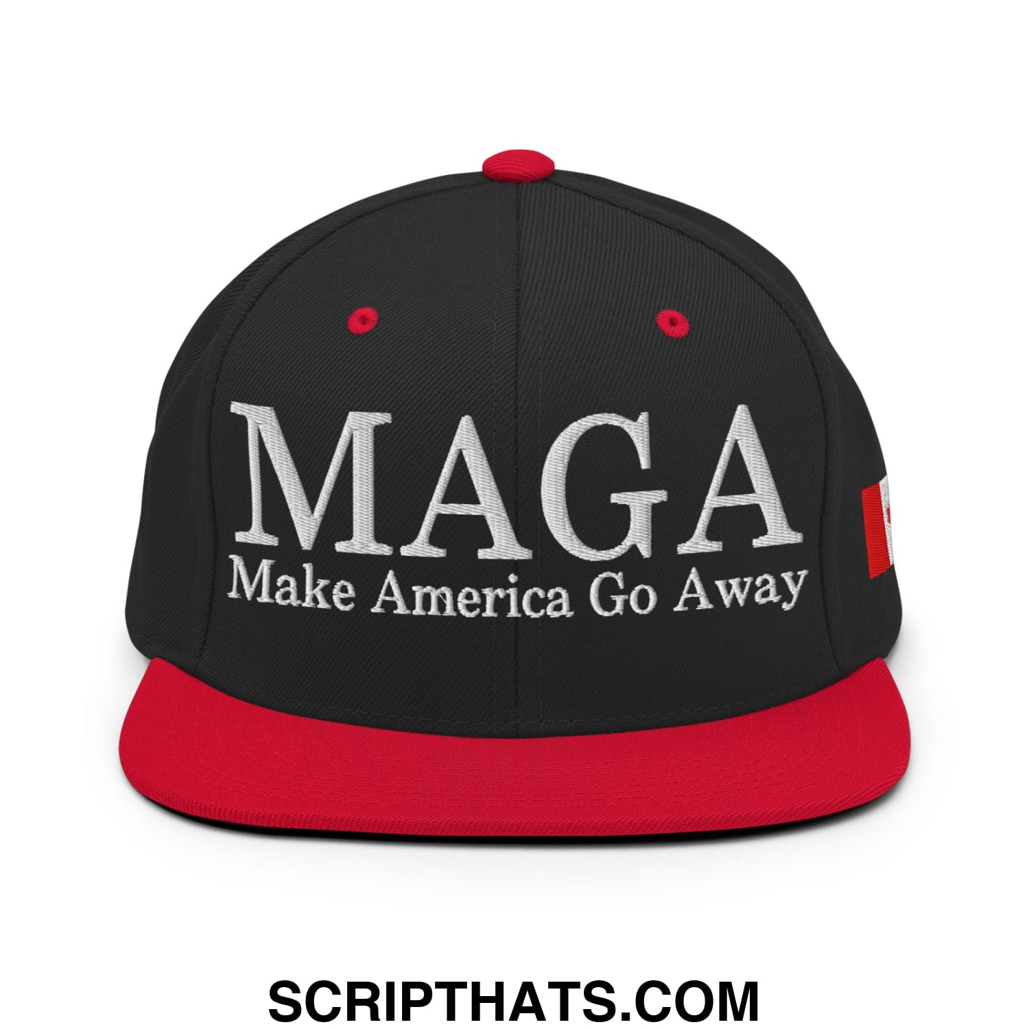 MAGA Make America Go Away Canada Flag Embroidered Flat Bill Brim Snapback Hat Black Red