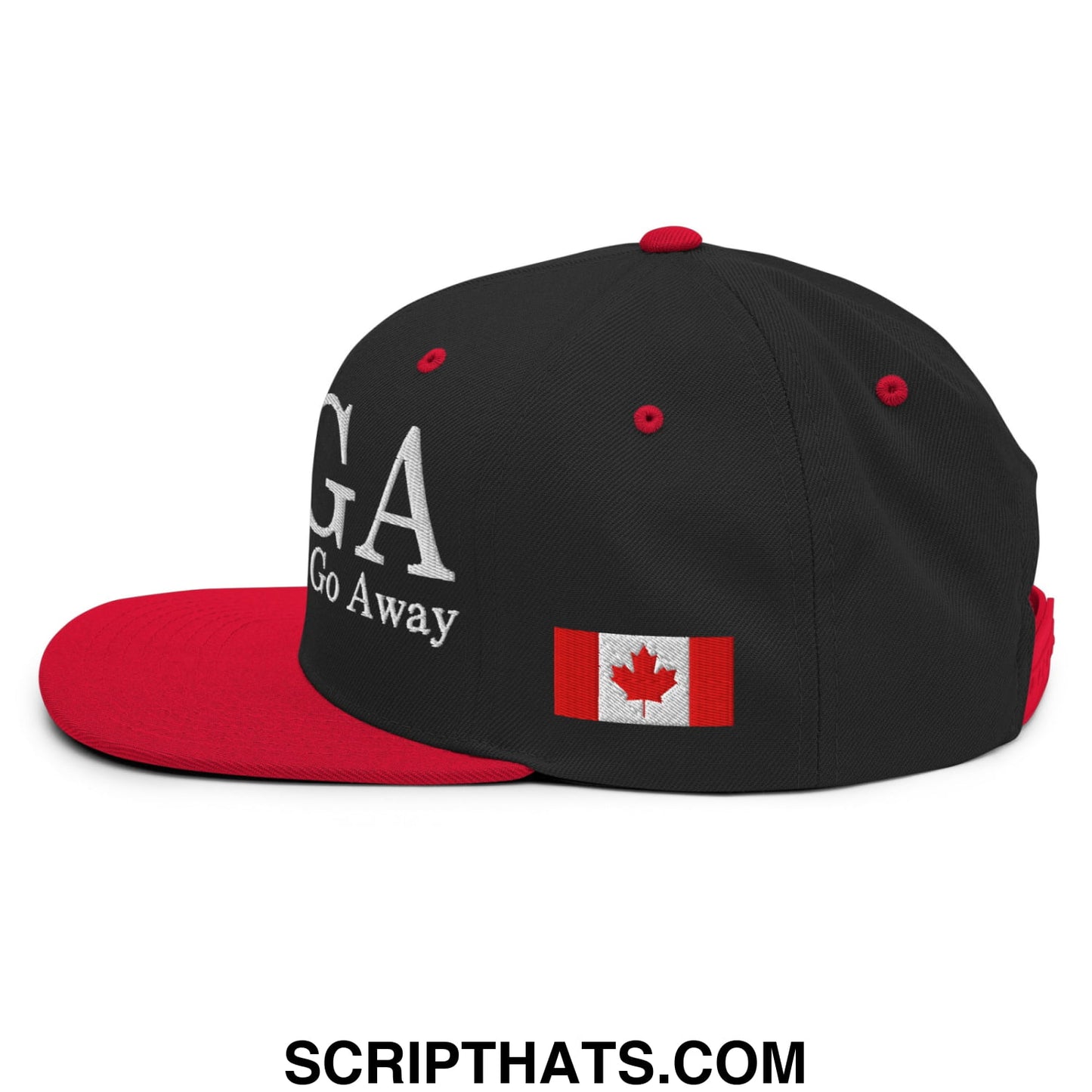 MAGA Make America Go Away Canada Flag Embroidered Flat Bill Brim Snapback Hat Black Red