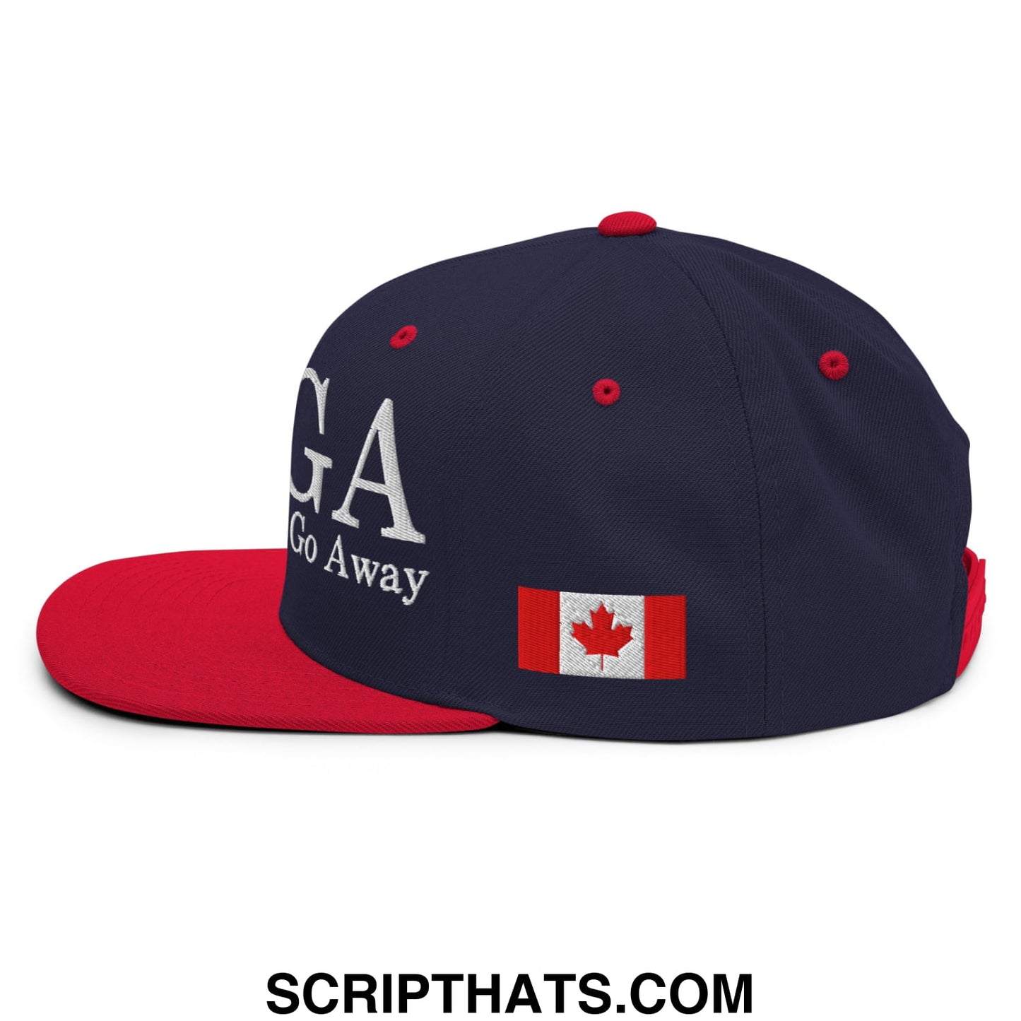 MAGA Make America Go Away Canada Flag Embroidered Flat Bill Brim Snapback Hat Navy Red