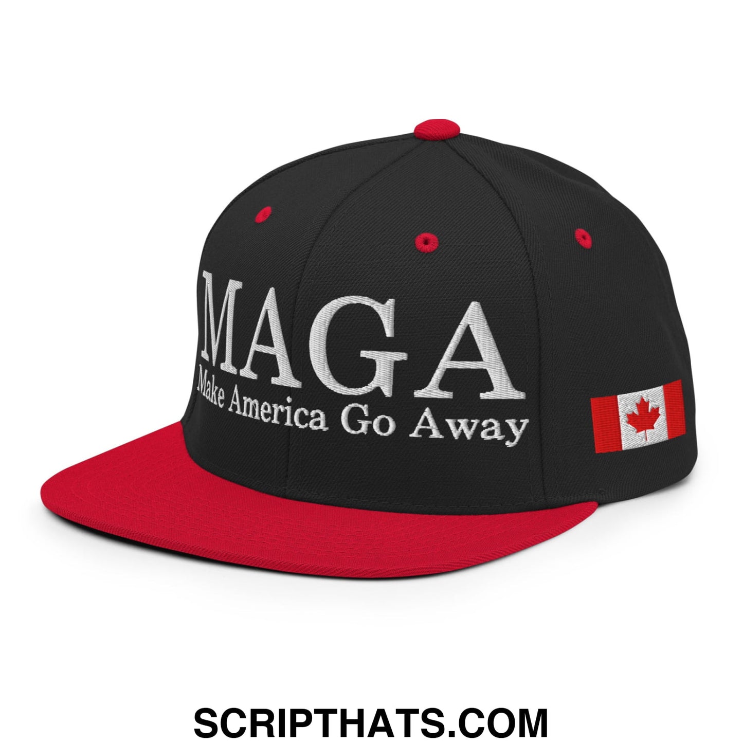 MAGA Make America Go Away Canada Flag Embroidered Flat Bill Brim Snapback Hat Black Red