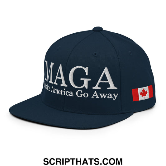 MAGA Make America Go Away Canada Flag Embroidered Flat Bill Brim Snapback Hat Dark Navy
