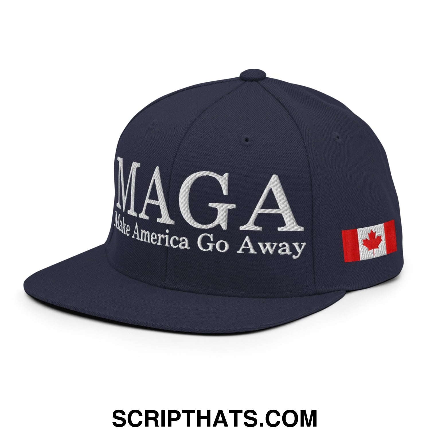 MAGA Make America Go Away Canada Flag Embroidered Flat Bill Brim Snapback Hat Navy