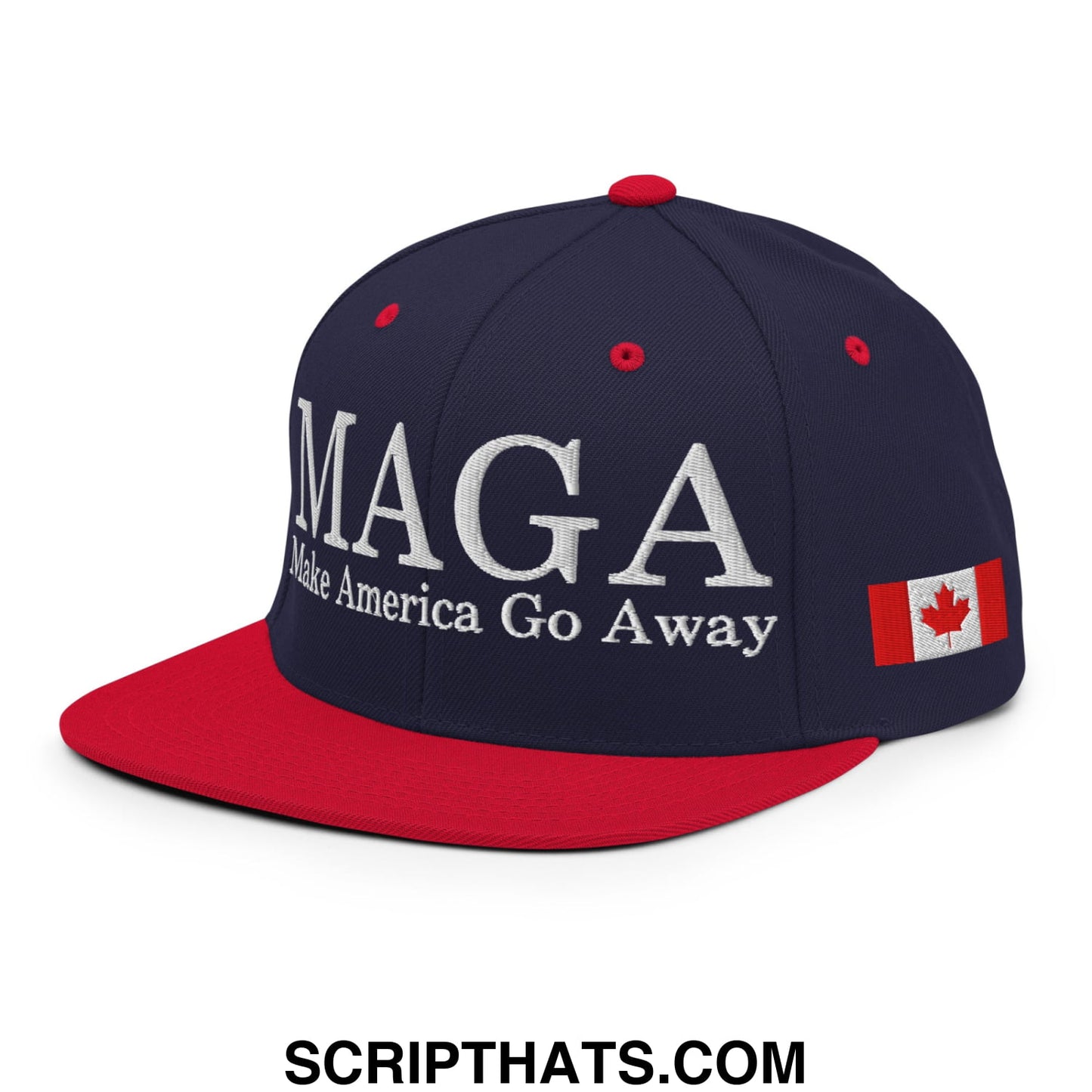 MAGA Make America Go Away Canada Flag Embroidered Flat Bill Brim Snapback Hat Navy Red