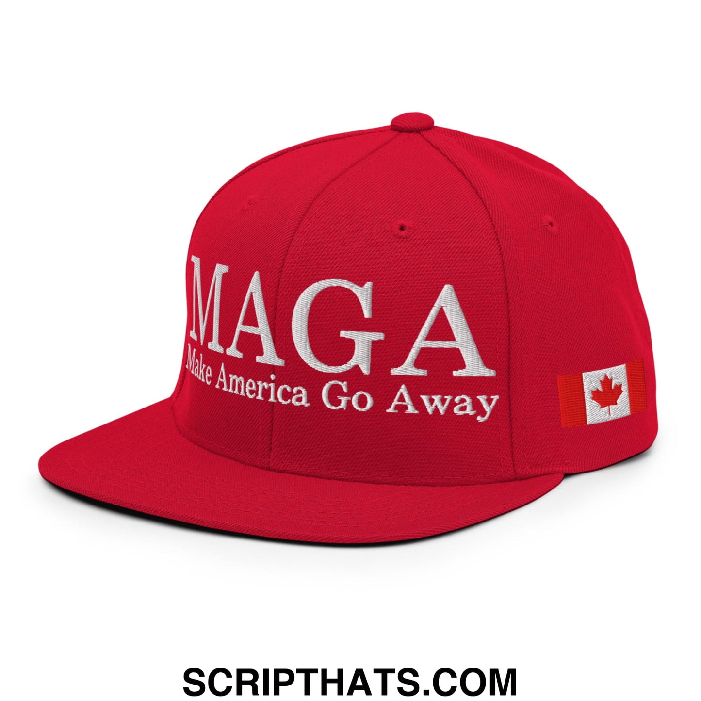 MAGA Make America Go Away Canada Flag Embroidered Flat Bill Brim Snapback Hat Red
