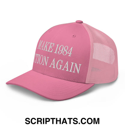 Make 1984 Fiction Again Embroidered Mesh Trucker Hat Pink