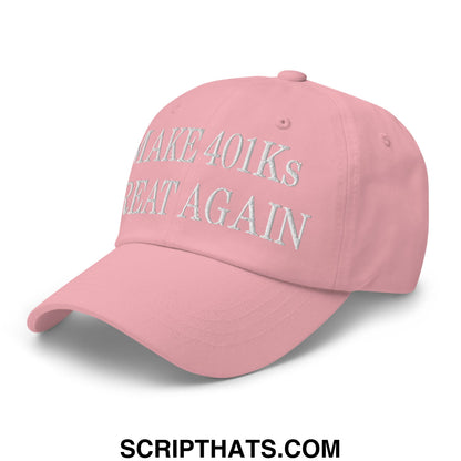 Pink unstructured dad hat with silver embroidered make 401ks great again text for casual wear