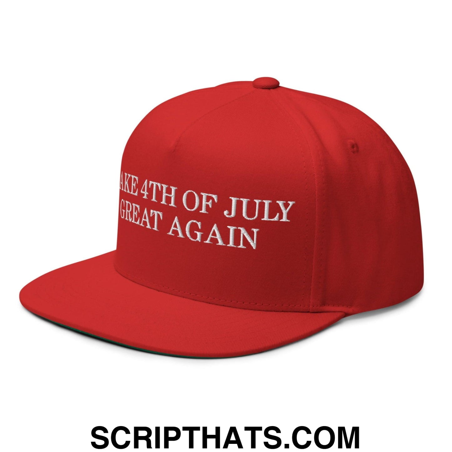 Make 4th of July Great Again Funny Flat Bill Brim Snapback Hat Red