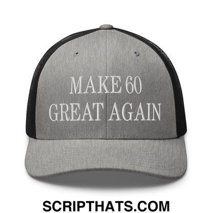 Gray make 60 great again embroidered mesh trucker hat with black mesh back and adjustable snap closure