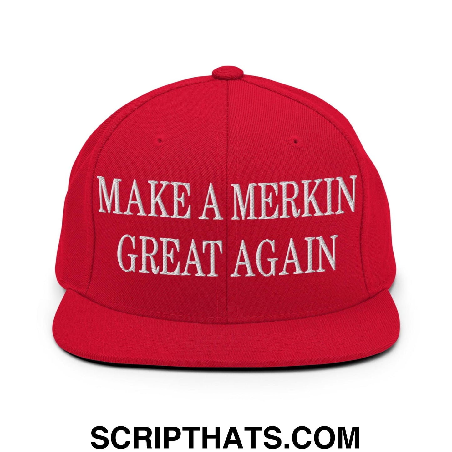 Make A Merkin Great Again Embroidered Flat Bill Brim Snapback Hat Red