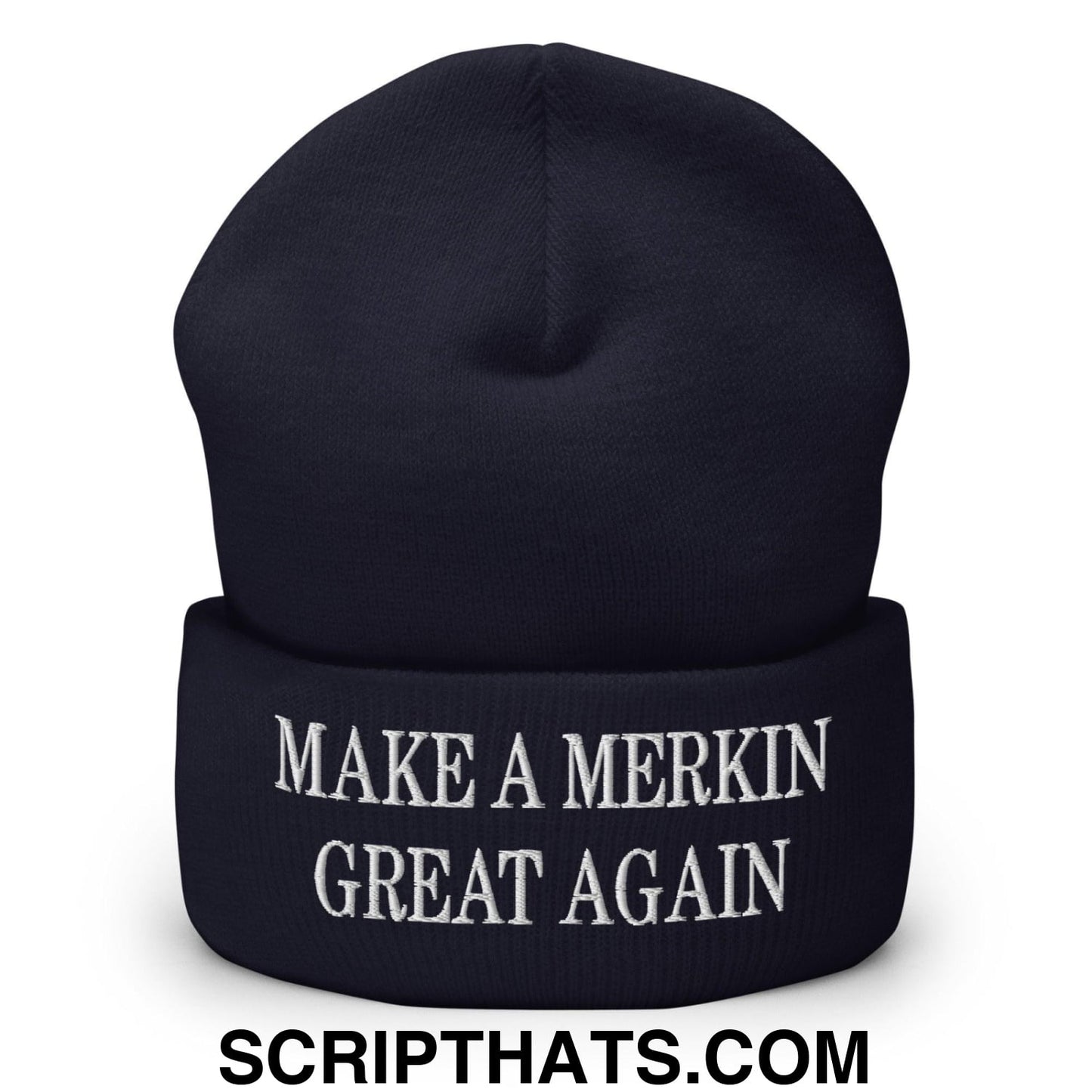 Make A Merkin Great Again Embroidered Knit Cuffed Beanie Navy