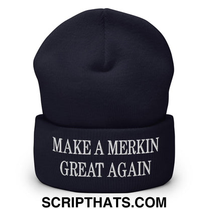Make A Merkin Great Again Embroidered Knit Cuffed Beanie Navy