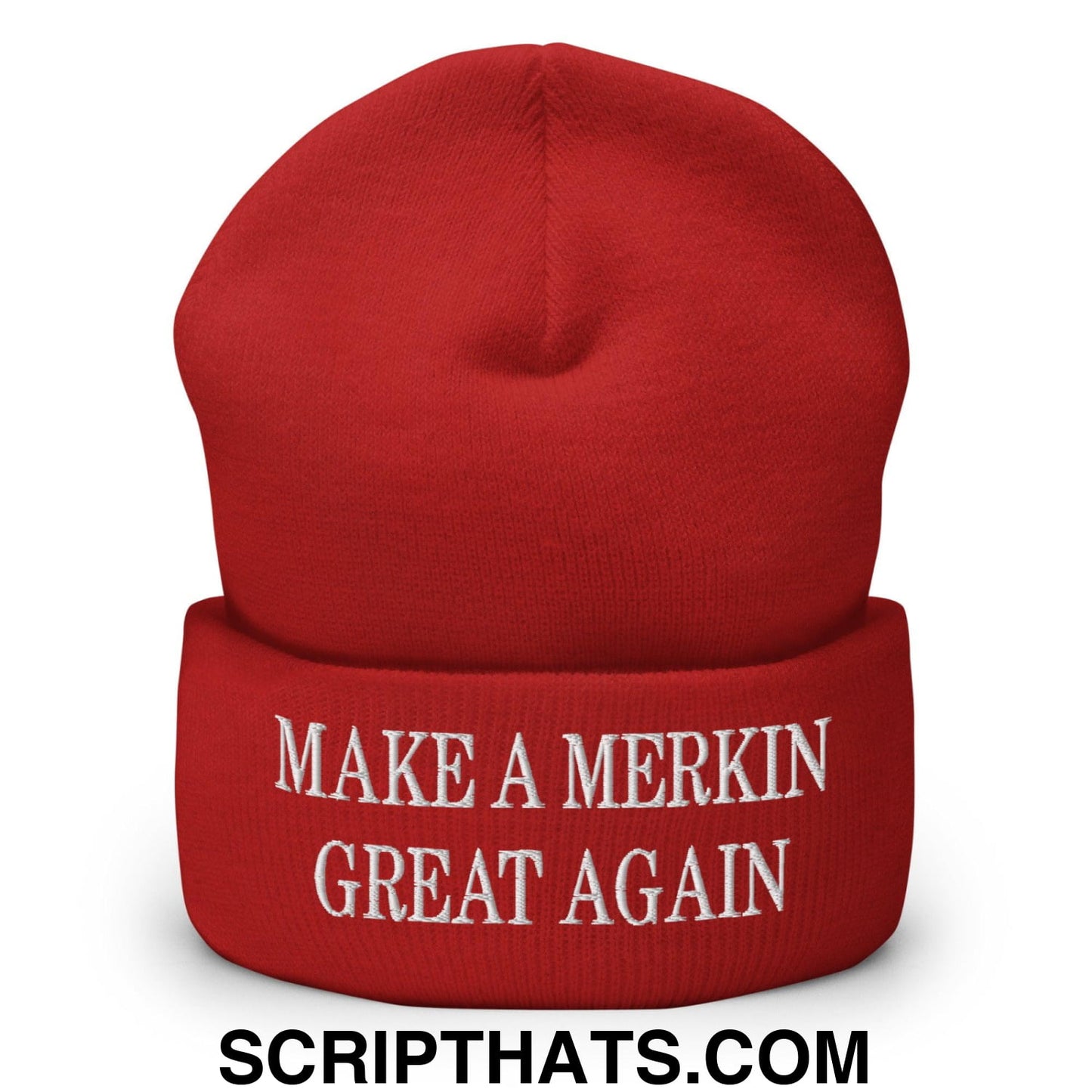 Make A Merkin Great Again Embroidered Knit Cuffed Beanie Red