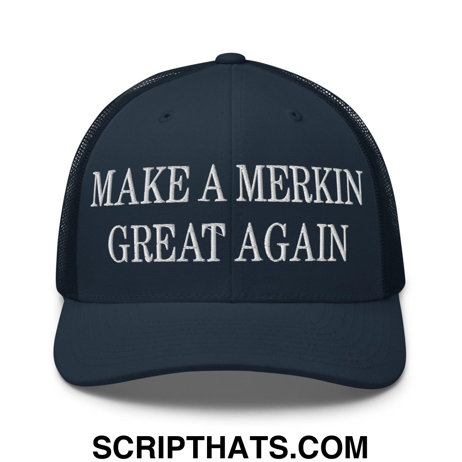Make A Merkin Great Again Embroidered Mesh Trucker Hat Navy