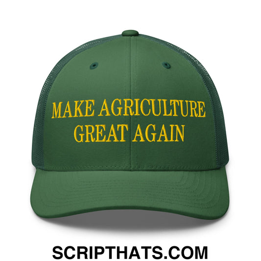 Make Agriculture Great Again Green Yellow Embroidered Mesh Trucker Hat Default Title