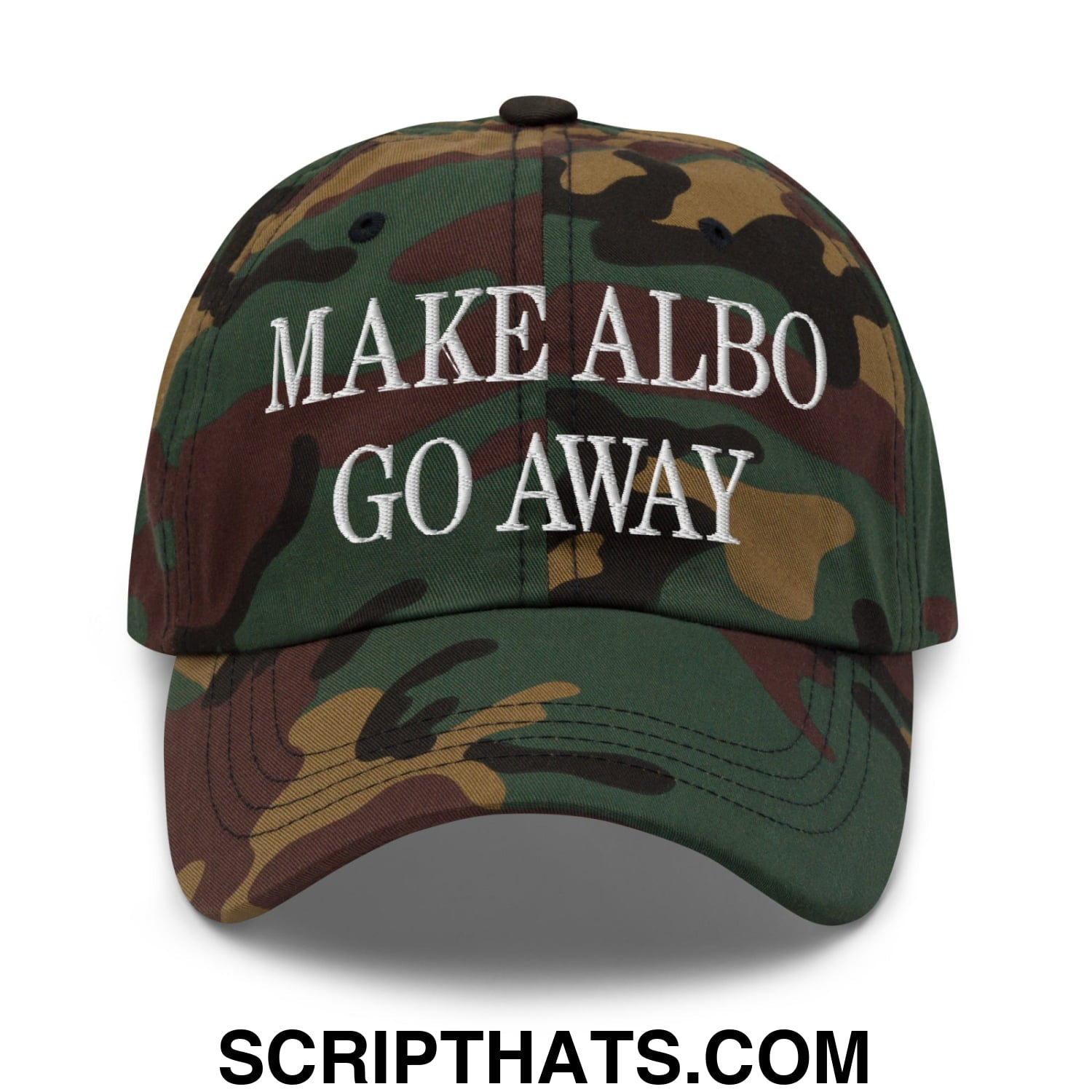 Make Albo Go Away Embroidered Unstructured Dad Hat Green Camo
