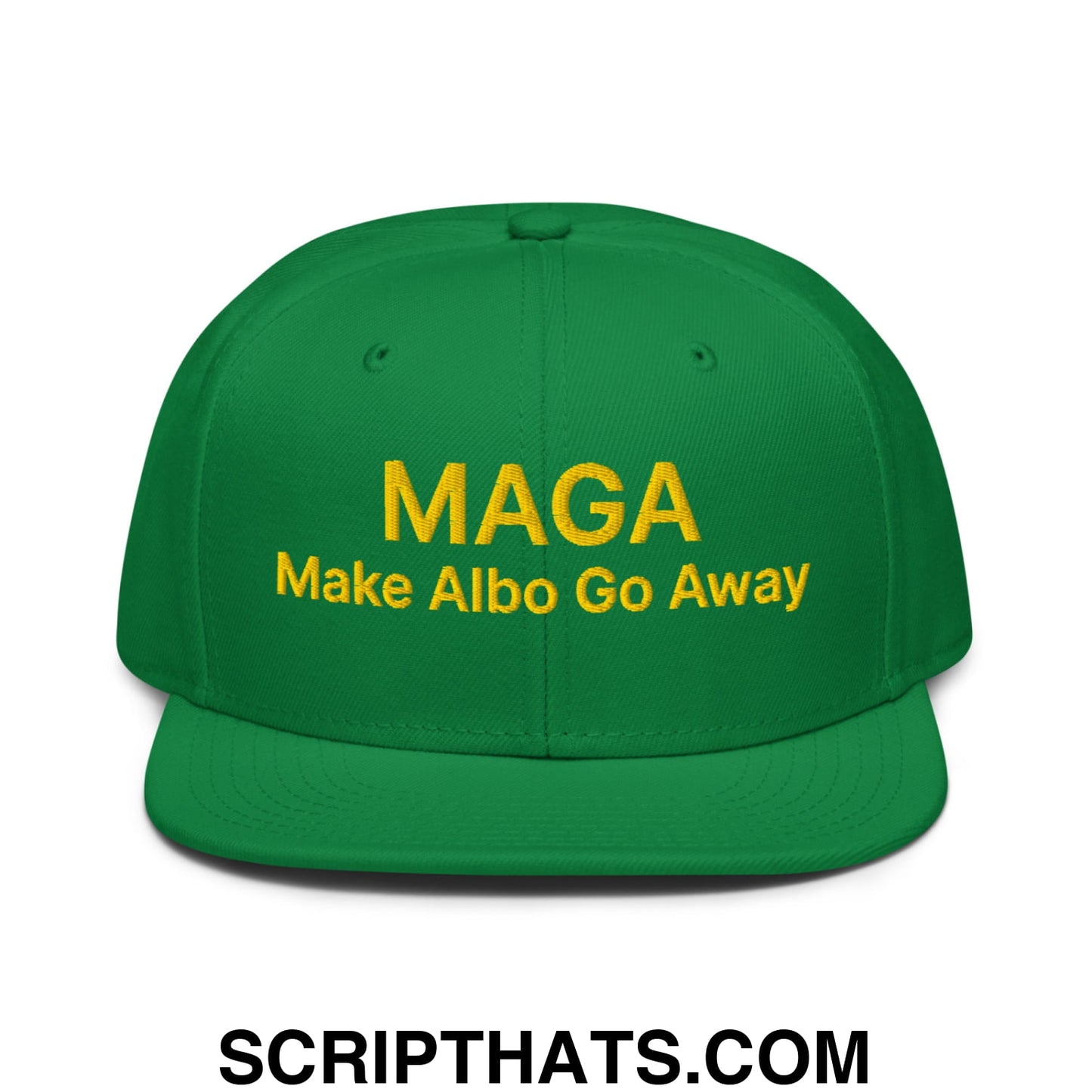 Make Albo Go Away MAGA Embroidered Flat Bill Brim Snapback Hat Default Title