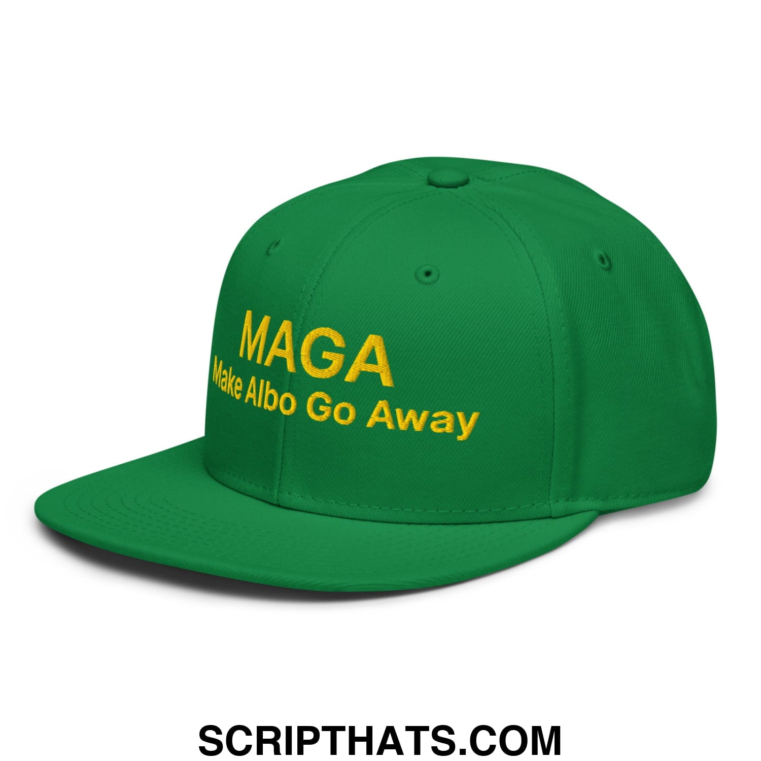 Make Albo Go Away MAGA Embroidered Flat Bill Brim Snapback Hat Default Title