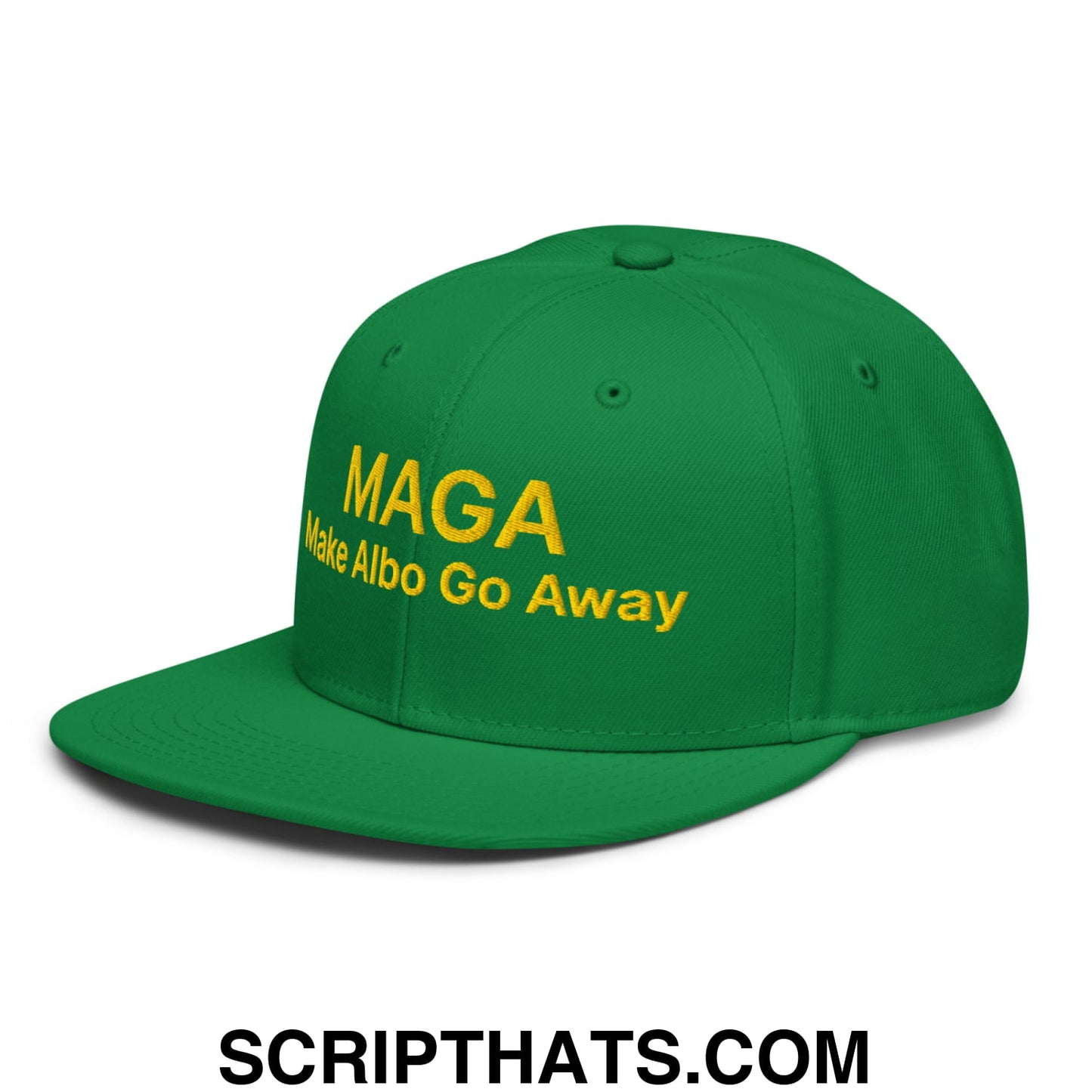 Make Albo Go Away MAGA Embroidered Flat Bill Brim Snapback Hat Default Title