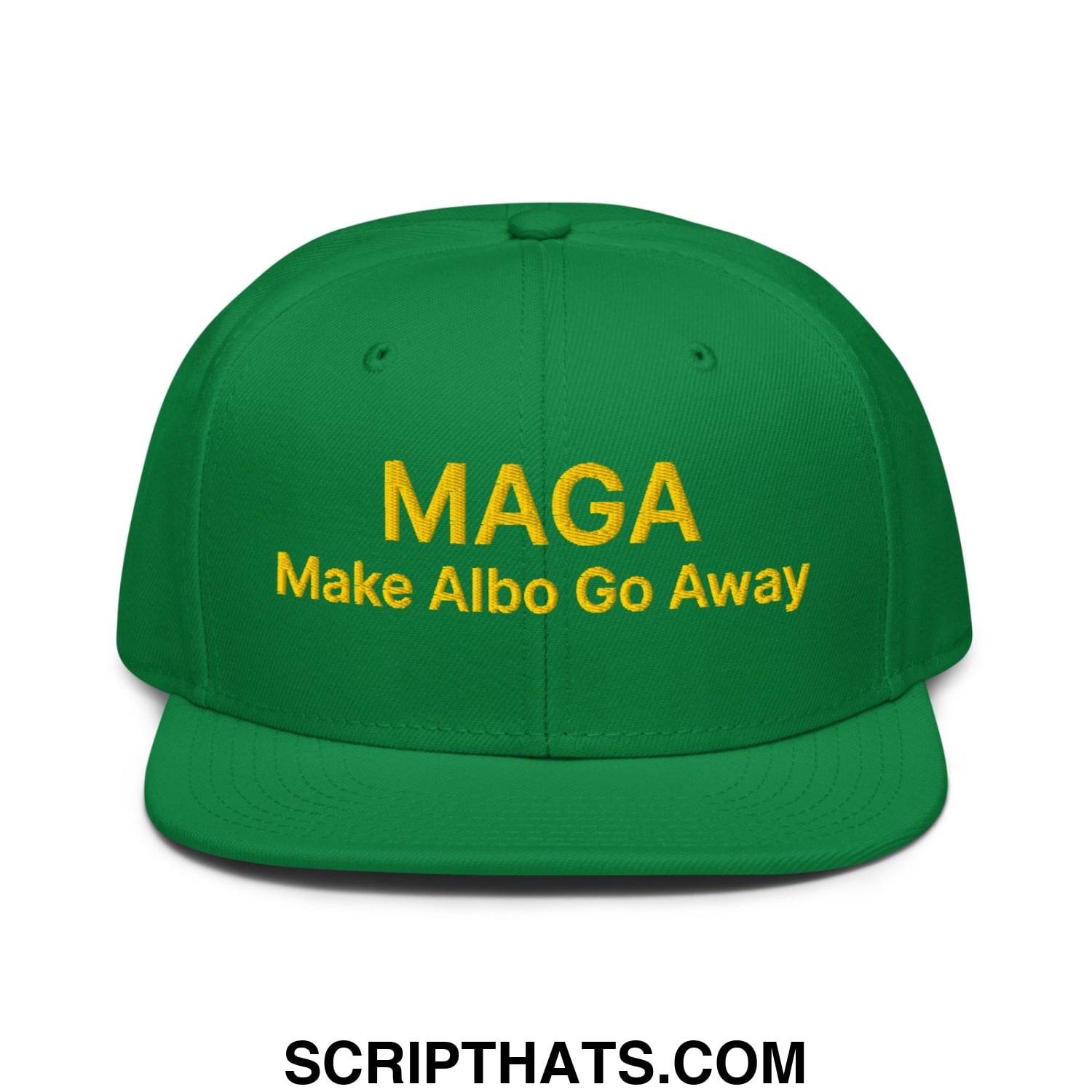 Make Albo Go Away MAGA Embroidered Flat Bill Brim Snapback Hat Default Title