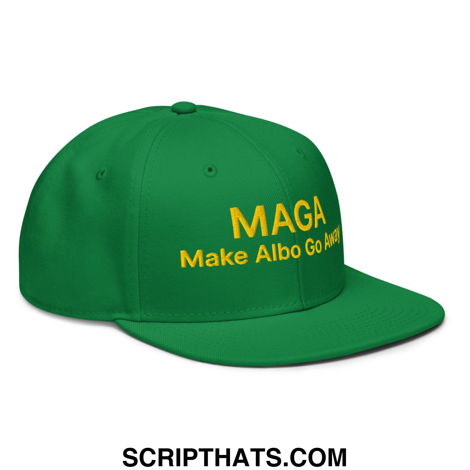 Make Albo Go Away MAGA Embroidered Flat Bill Brim Snapback Hat Default Title
