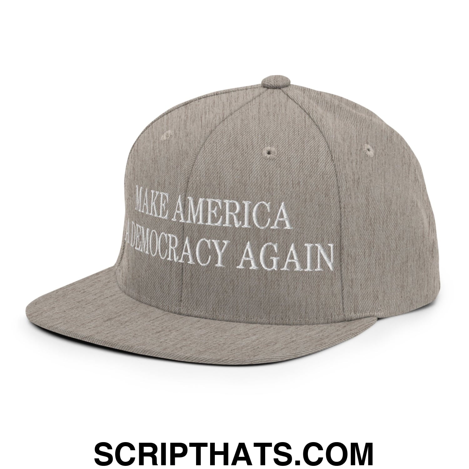Make America A Democracy Again Embroidered Flat Bill Brim Snapback Hat Heather Grey