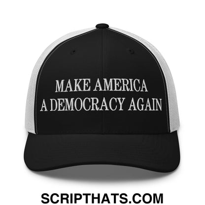 Make America A Democracy Again Embroidered Mesh Trucker Hat Black White