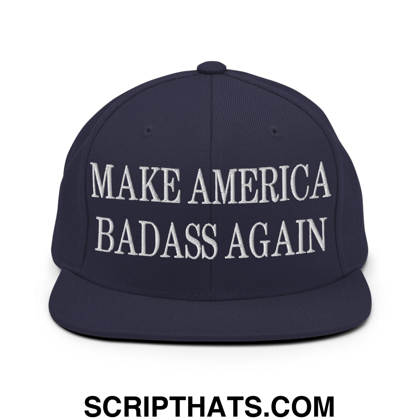Make America Badass Again Embroidered Flat Bill Brim Snapback Hat Navy