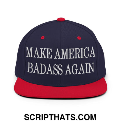 Make America Badass Again Embroidered Flat Bill Brim Snapback Hat Navy Red