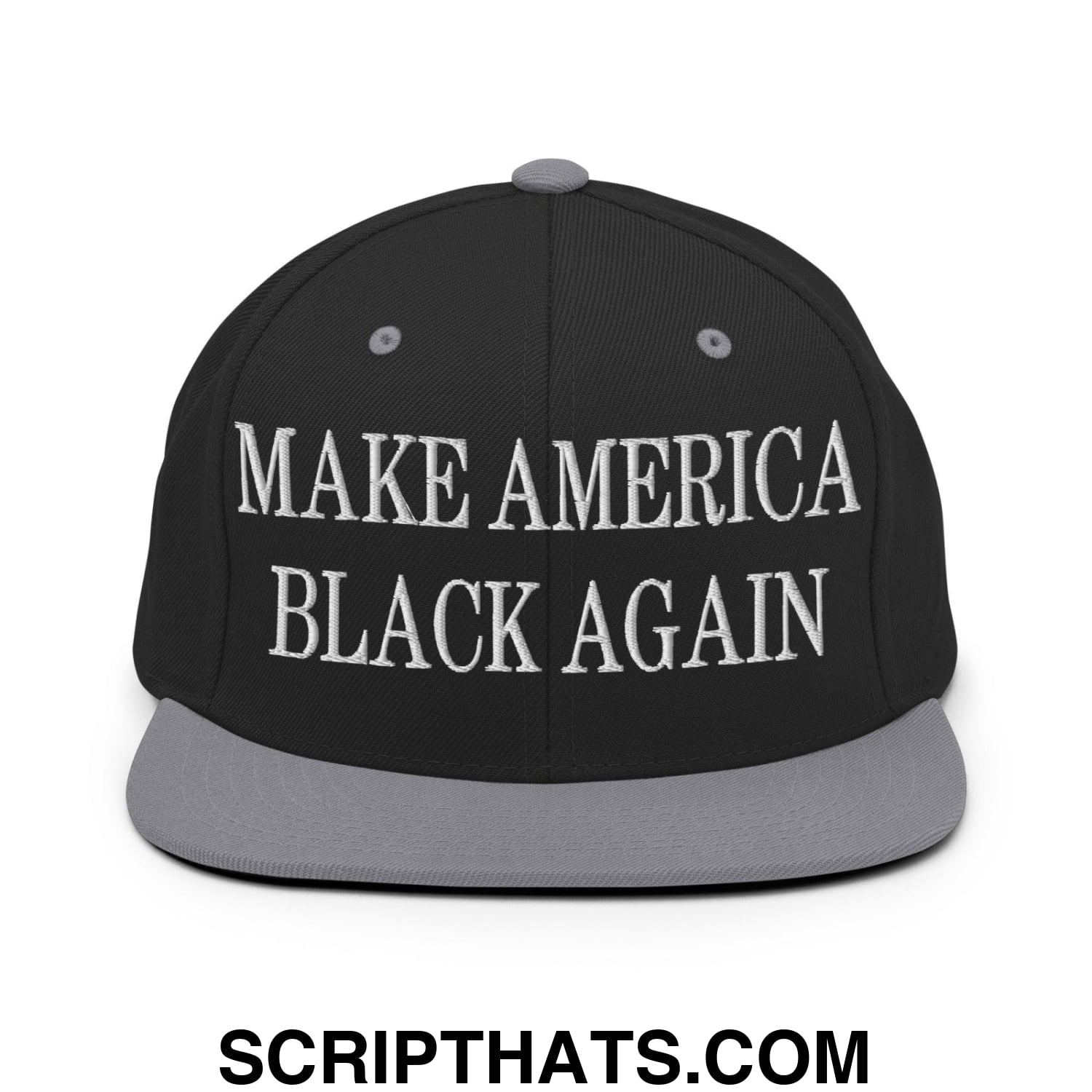 Make America Black Again Embroidered Flat Bill Brim Snapback Hat Black Silver