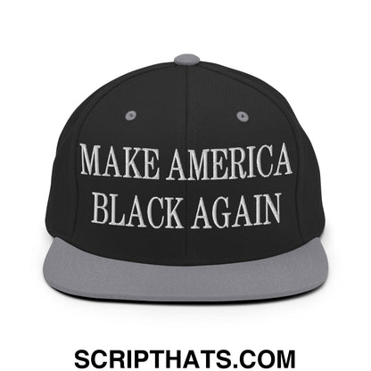 Make America Black Again Embroidered Flat Bill Brim Snapback Hat Black Silver