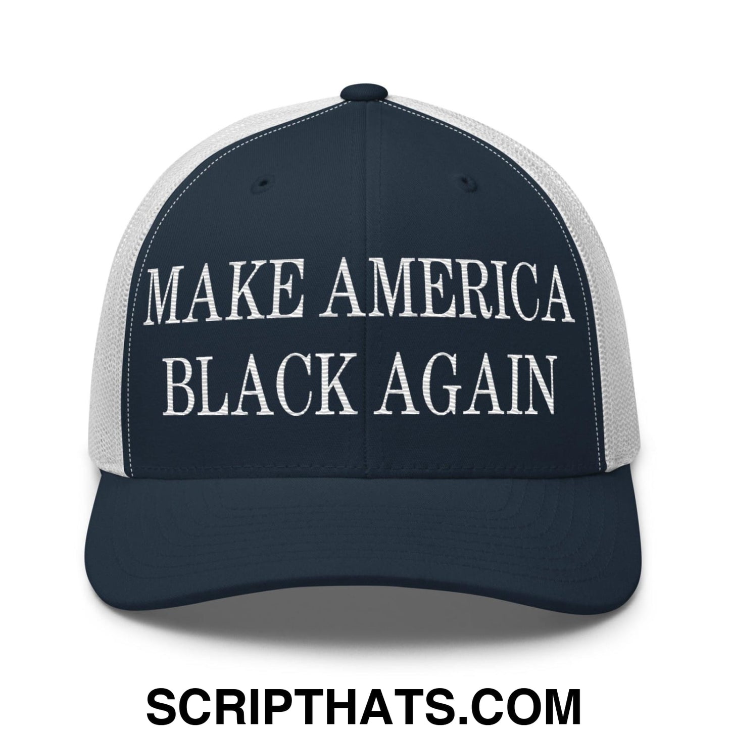 Make America Black Again Embroidered Mesh Trucker Hat Navy White