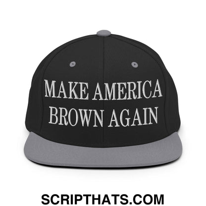 Make America Brown Again Embroidered Flat Bill Brim Snapback Hat Black Silver