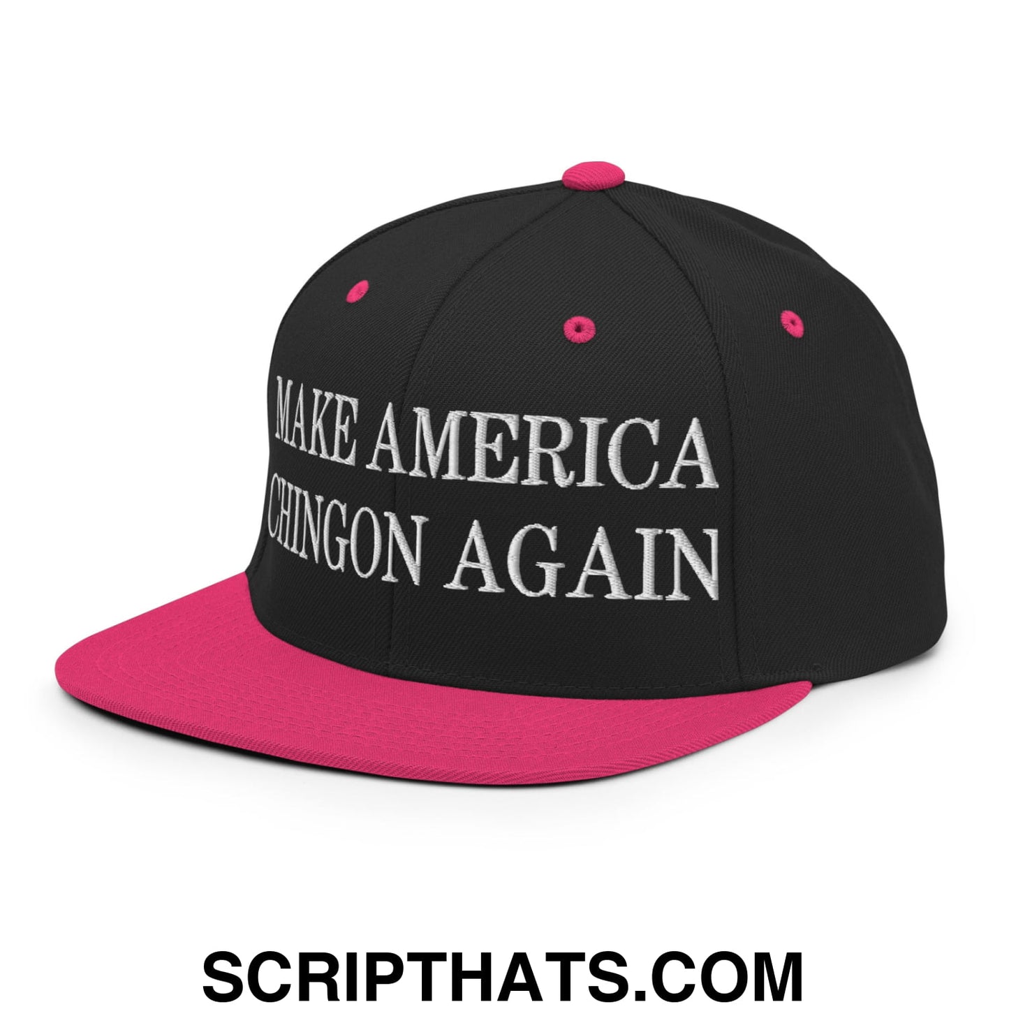 Make America Chingon Again Embroidered Flat Bill Brim Snapback Hat Black Neon Pink