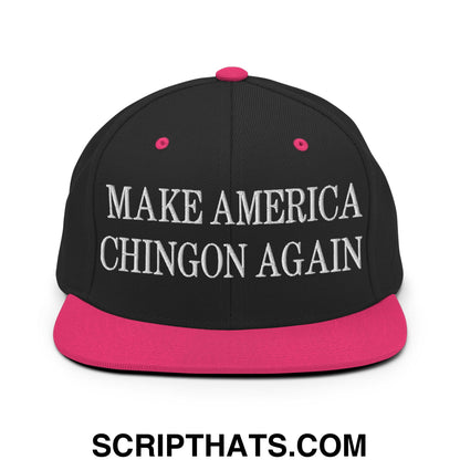 Make America Chingon Again Embroidered Flat Bill Brim Snapback Hat Black Neon Pink