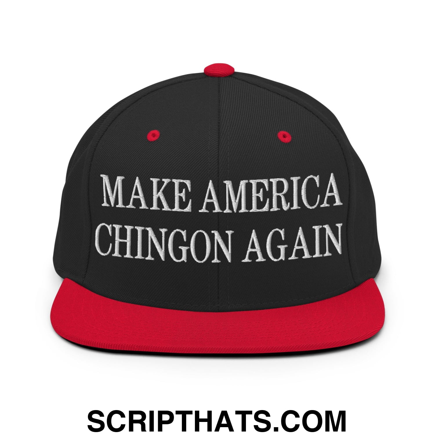 Make America Chingon Again Embroidered Flat Bill Brim Snapback Hat Black Red