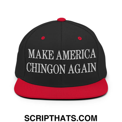 Make America Chingon Again Embroidered Flat Bill Brim Snapback Hat Black Red