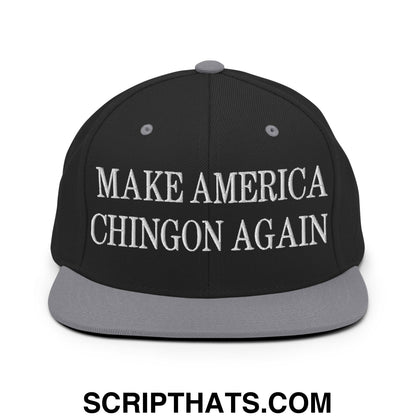 Make America Chingon Again Embroidered Flat Bill Brim Snapback Hat Black Silver
