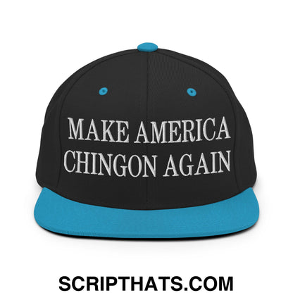 Make America Chingon Again Embroidered Flat Bill Brim Snapback Hat Black Teal