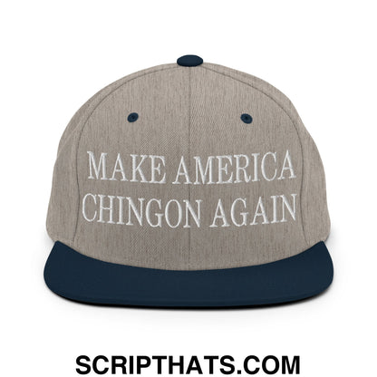Make America Chingon Again Embroidered Flat Bill Brim Snapback Hat Heather Grey Navy