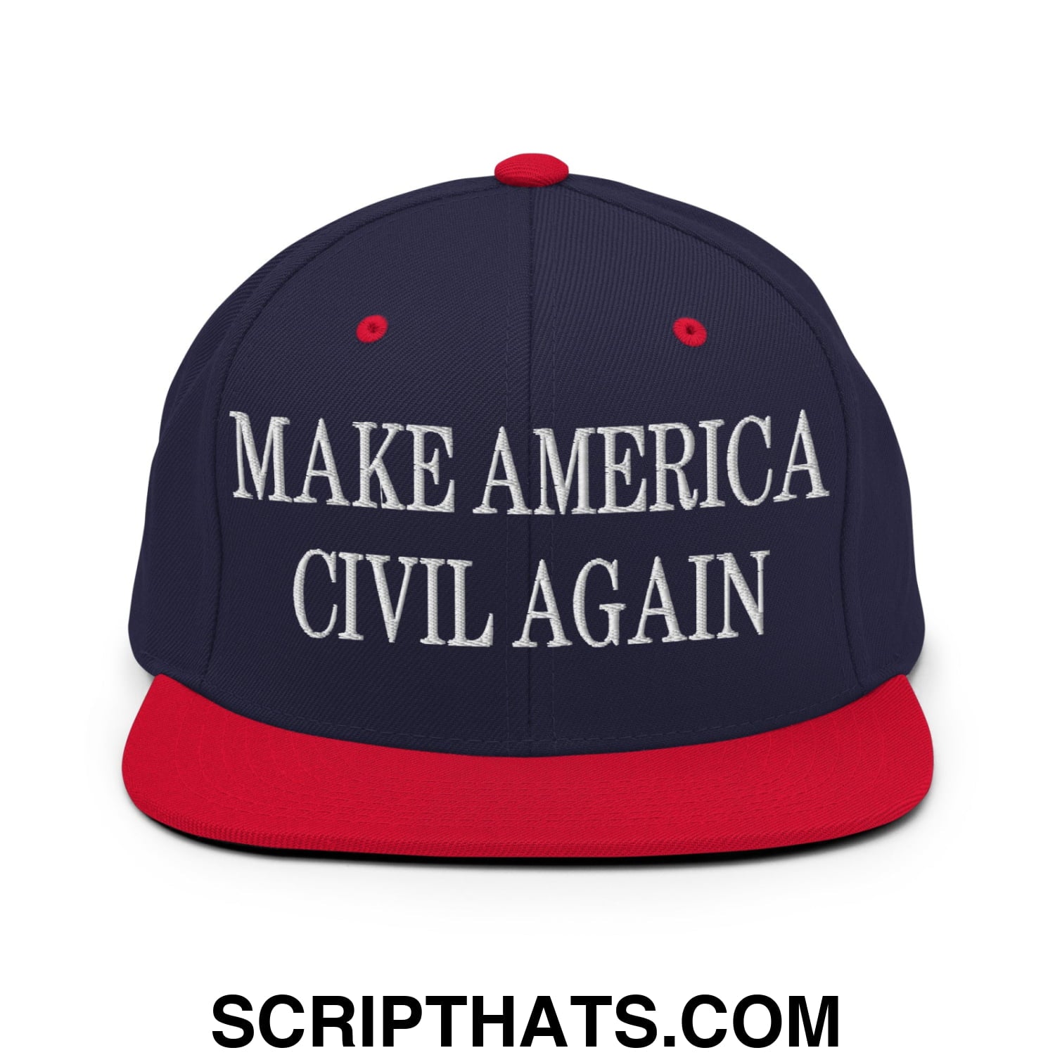 Make America Civil Again Embroidered Flat Bill Brim Snapback Hat Navy Red