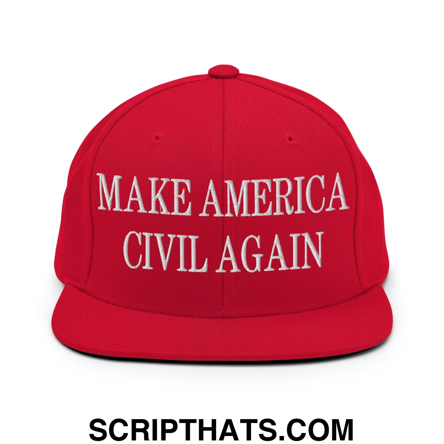 Make America Civil Again Embroidered Flat Bill Brim Snapback Hat Red