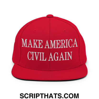 Make America Civil Again Embroidered Flat Bill Brim Snapback Hat Red