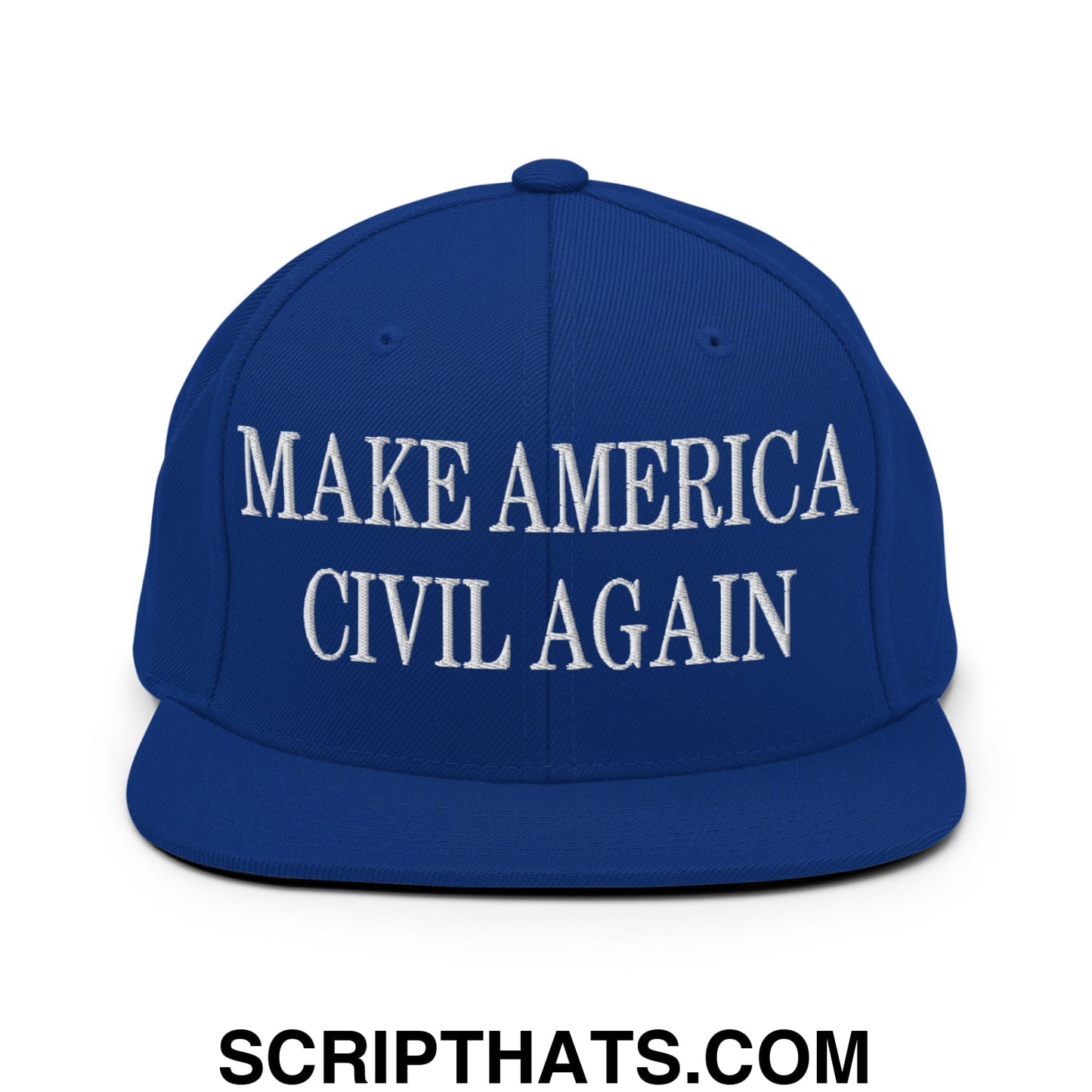 Make America Civil Again Embroidered Flat Bill Brim Snapback Hat Royal Blue