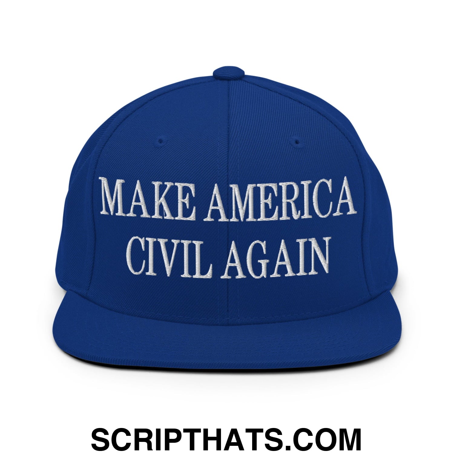 Make America Civil Again Embroidered Flat Bill Brim Snapback Hat Royal Blue