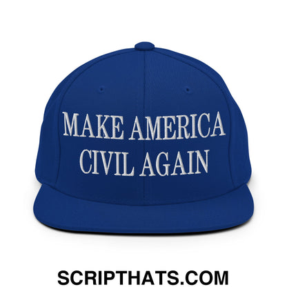Make America Civil Again Embroidered Flat Bill Brim Snapback Hat Royal Blue