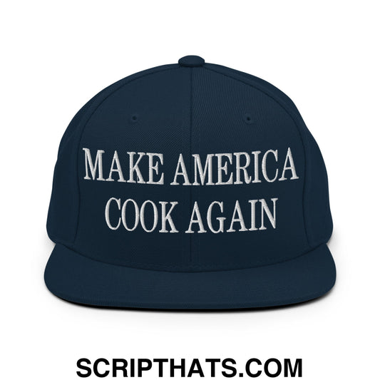 Make America Cook Again Embroidered Flat Bill Brim Snapback Hat Dark Navy