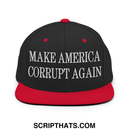 Make America Corrupt Again Embroidered Flat Bill Brim Snapback Hat Black Red