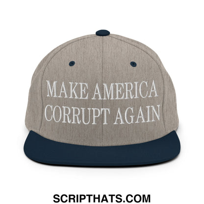 Make America Corrupt Again Embroidered Flat Bill Brim Snapback Hat Heather Grey Navy